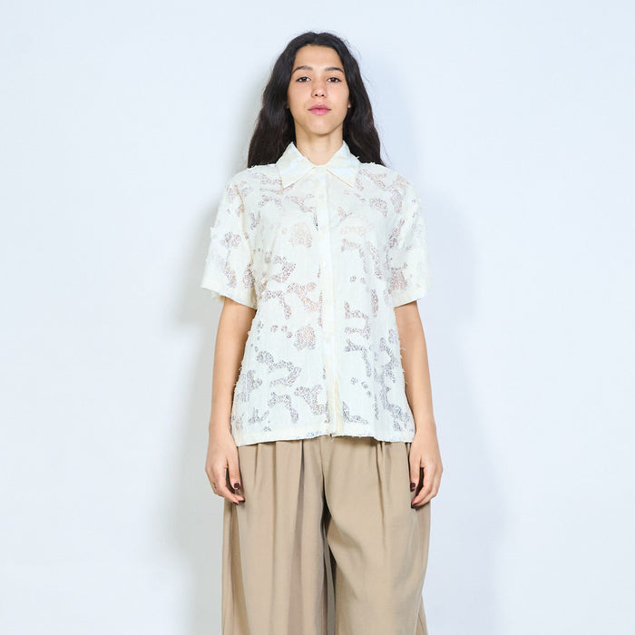 Floral lace short sleeve button down shirt wholesale