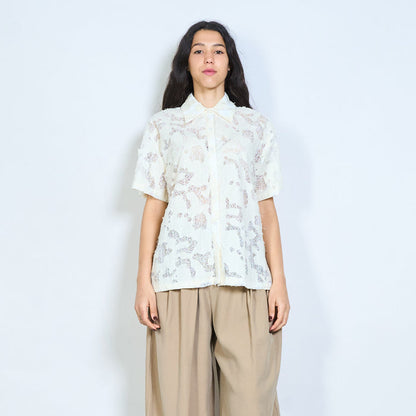 Floral lace short sleeve button down shirt wholesale