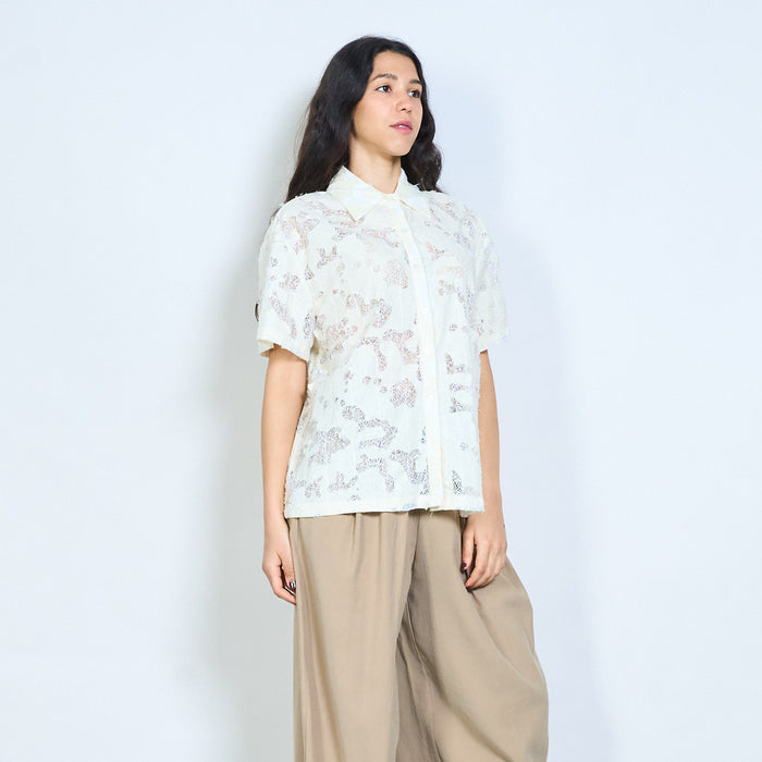 Floral lace short sleeve button down shirt wholesale