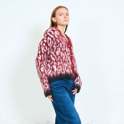 Fuzzy animal pattern cardigan wholesale