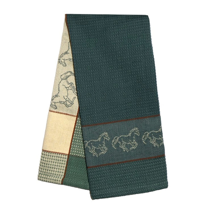 Galloping Horses Blue Jacquard Waffle Weave Kitchen Towel