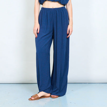Gathered off shoulder blouse and elastic waist maxi trouser set wholesale