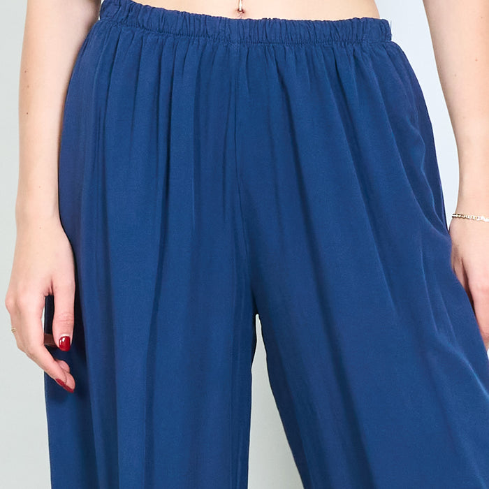 Gathered off shoulder blouse and elastic waist maxi trouser set wholesale