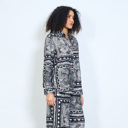 Geometric tribal leaf printed long sleeve shirt wholesale