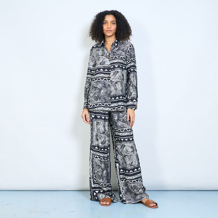 Geometric tribal leaf printed long sleeve shirt wholesale