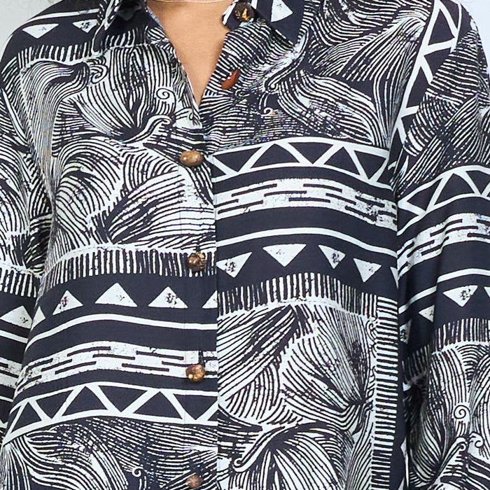 Geometric tribal leaf printed long sleeve shirt wholesale