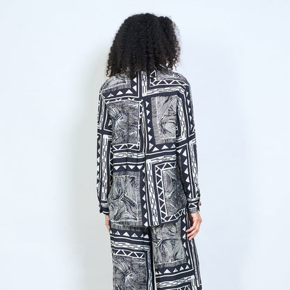Geometric tribal leaf printed long sleeve shirt wholesale