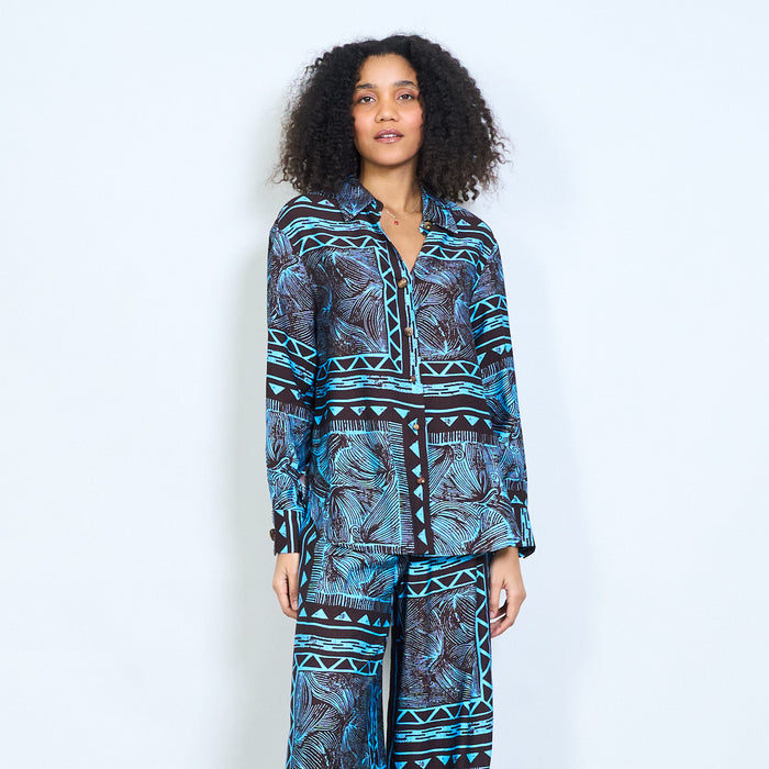 Geometric tribal leaf printed long sleeve shirt wholesale