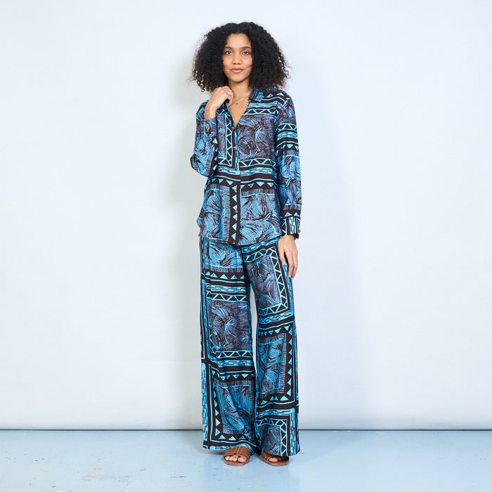 Geometric tribal leaf printed long sleeve shirt wholesale