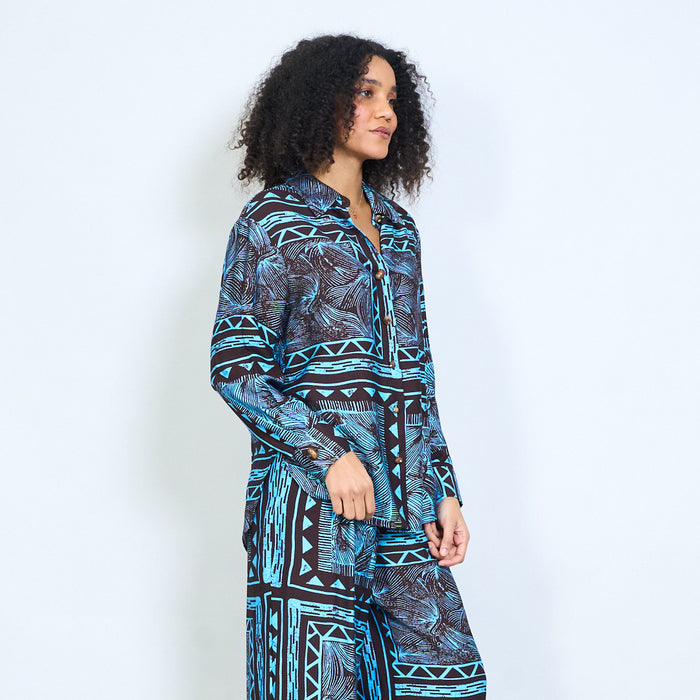 Geometric tribal leaf printed long sleeve shirt wholesale