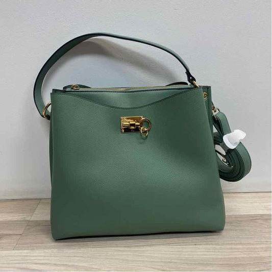 Green Faux Leather Pebbled Shoulder Handbag