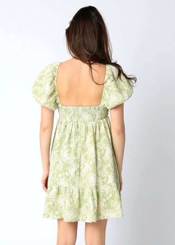 Melania Lime Floral Babydoll Mini Dress