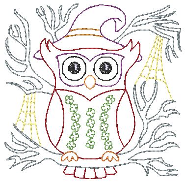 Halloween Owl Blocks Redwork [4x4] 10923 Machine Embroidery Designs