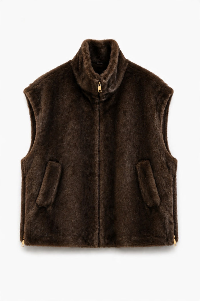 High-Collar Mink-Effect Faux-Fur Zip Vest wholesale - image 1
