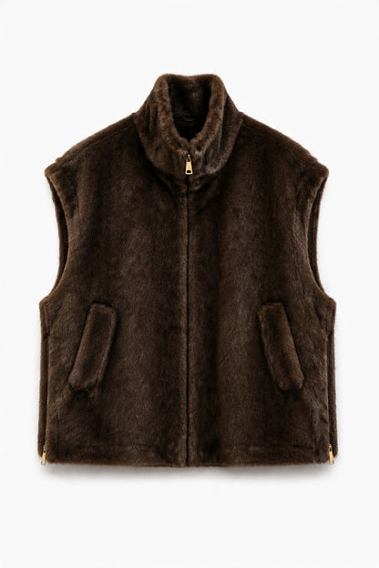 High-Collar Mink-Effect Faux-Fur Zip Vest wholesale - image 1