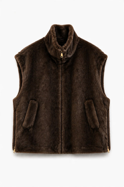 High-Collar Mink-Effect Faux-Fur Zip Vest wholesale - image 1