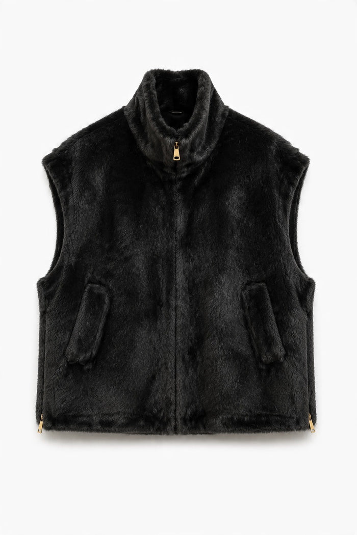 High-Collar Mink-Effect Faux-Fur Zip Vest wholesale - image 3