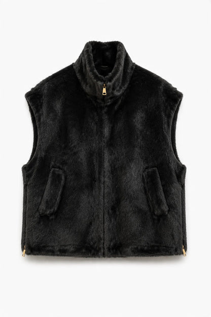 High-Collar Mink-Effect Faux-Fur Zip Vest wholesale - image 3