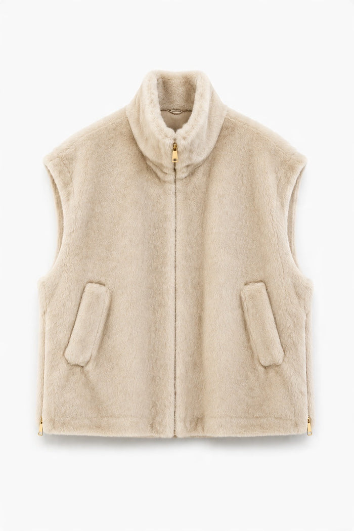 High-Collar Mink-Effect Faux-Fur Zip Vest wholesale - image 4