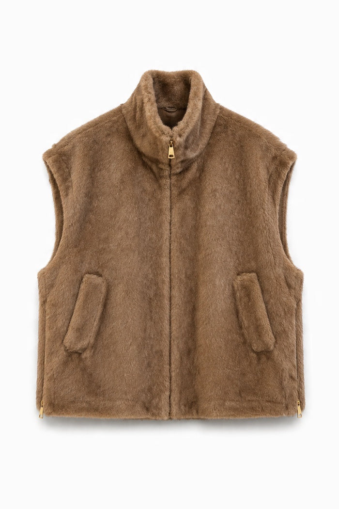 High-Collar Mink-Effect Faux-Fur Zip Vest wholesale - image 5
