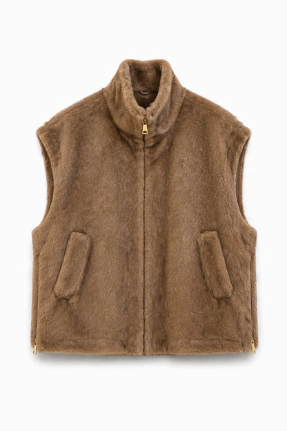High-Collar Mink-Effect Faux-Fur Zip Vest wholesale - image 5