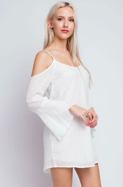 Marina White Bell Sleeve Dress