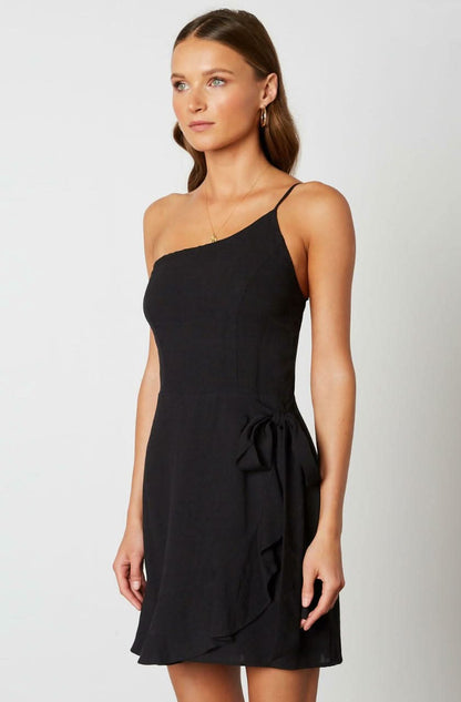 Morgan Black One-Shoulder Ruffle Mini Dress