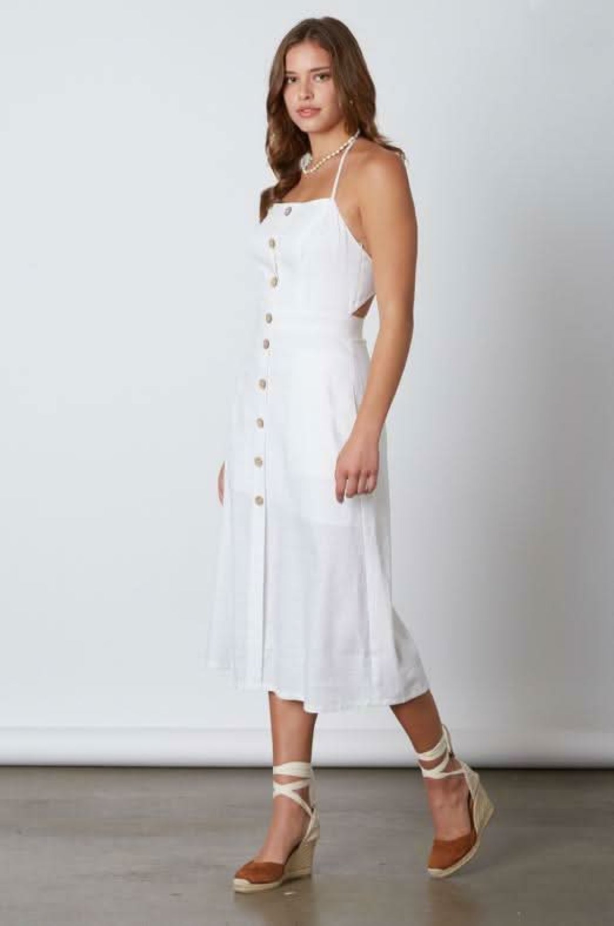 Parga White Tie-Back Midi Dress