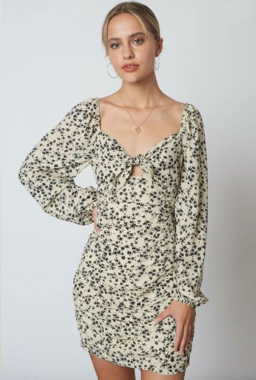 Out Together Ecru Floral Long Sleeve Mini Dress
