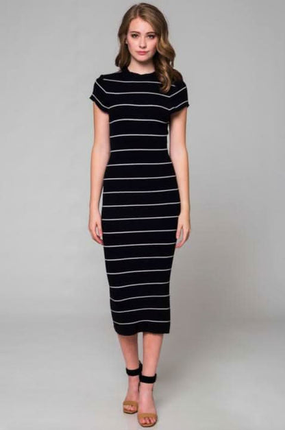 Obvious Fondness Black & White Striped Midi Sweater Dress