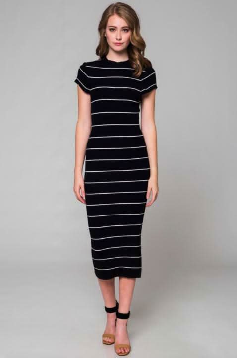Obvious Fondness Black & White Striped Midi Sweater Dress