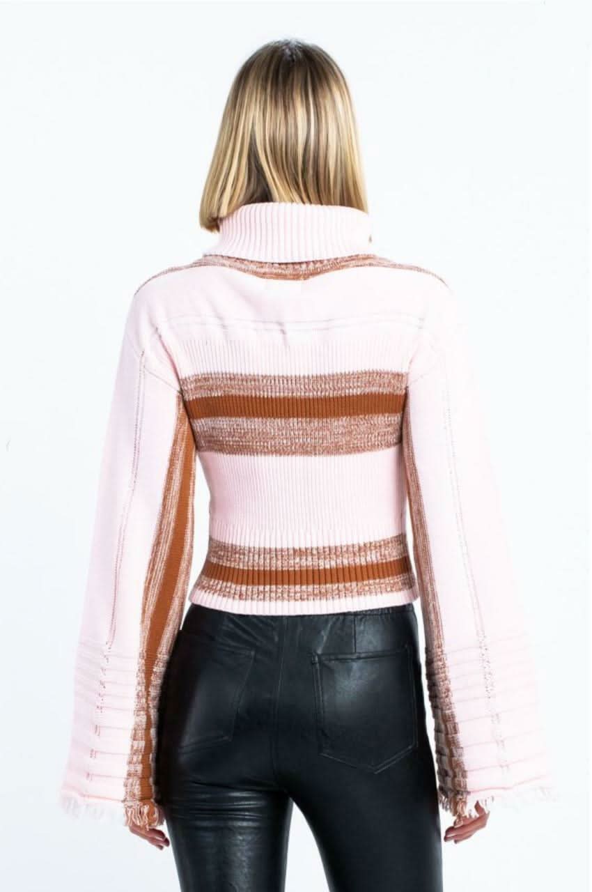 Norway Pink Striped Turtleneck Sweater