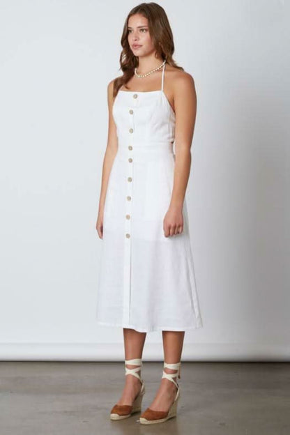 Parga White Tie-Back Midi Dress