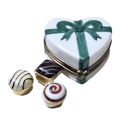Green Heart Box with Chocolates Porcelain Limoges Heart love special French Trinket Box