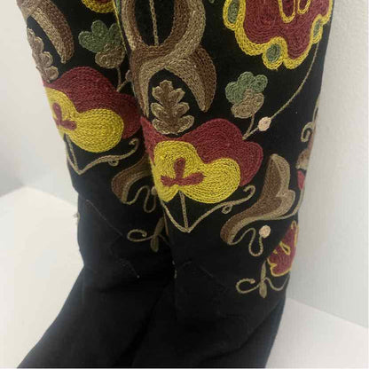 Joan & Davis Couture Size 6.5 Women's Black-Multi Embroidered Riding Boots