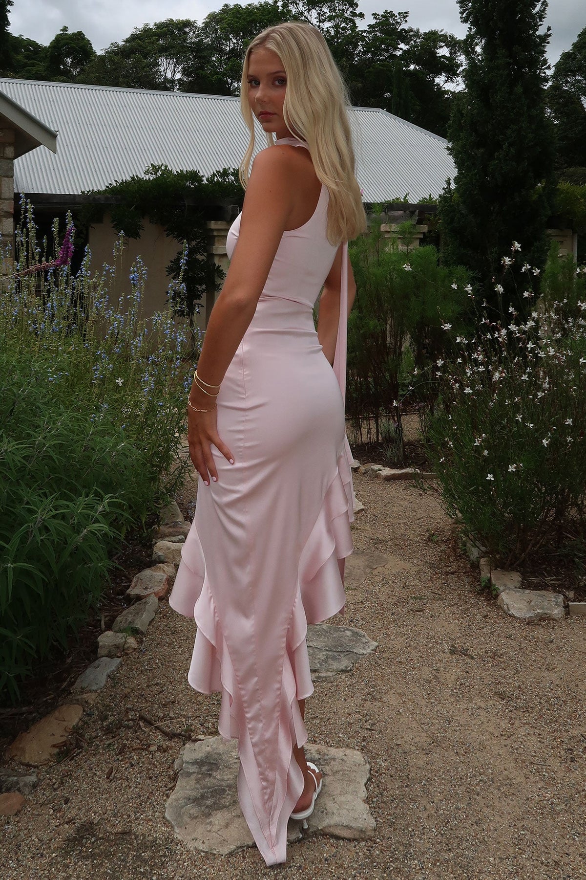 Kara One Shoulder Satin Maxi Dress - Pink