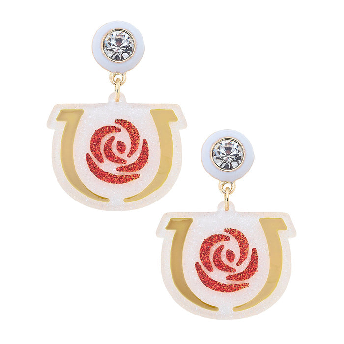 Kentucky Derby Rose Logo Earrings - White