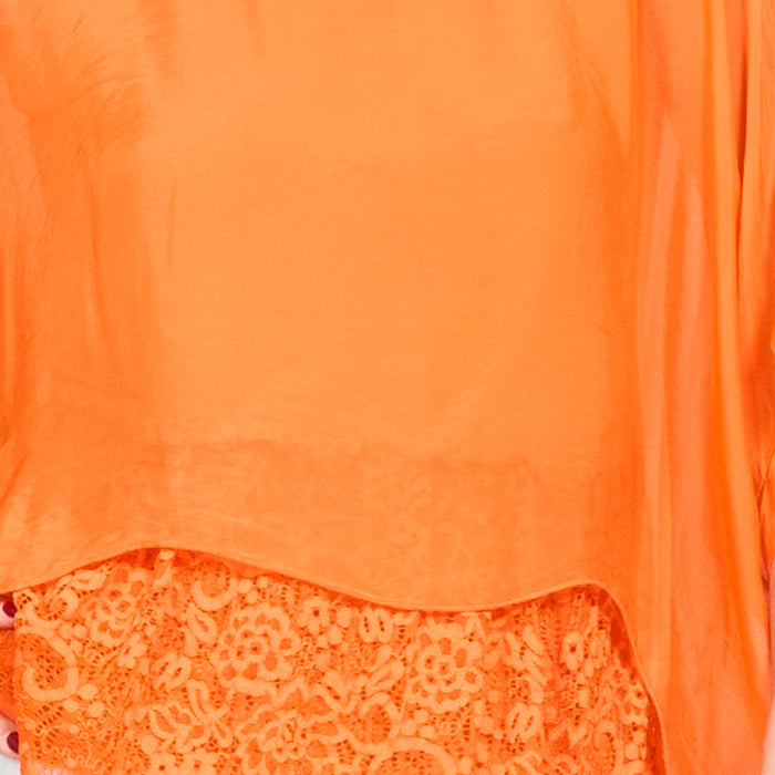 Layered lace hem loose flowy short sleeve blouse wholesale
