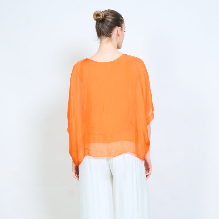 Layered lace hem loose flowy short sleeve blouse wholesale