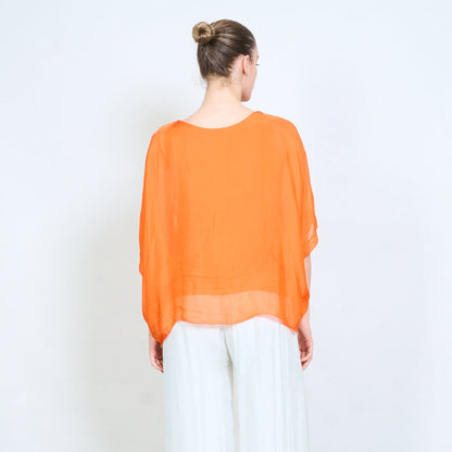 Layered lace hem loose flowy short sleeve blouse wholesale