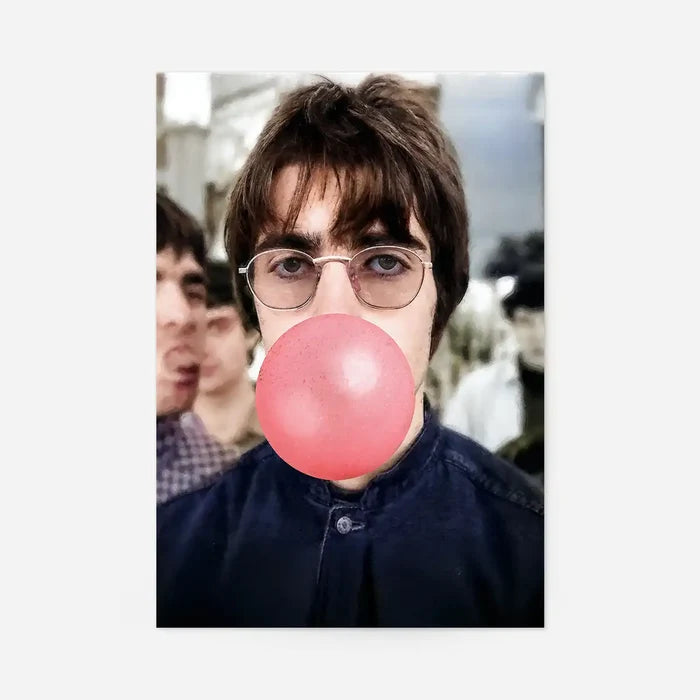 Liam Bubblegum Portrait Oasis Print, quirky altered art print, unframed