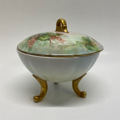 Limoge Footed Round Trinket Box Floral Handpainted by Emma Seitz