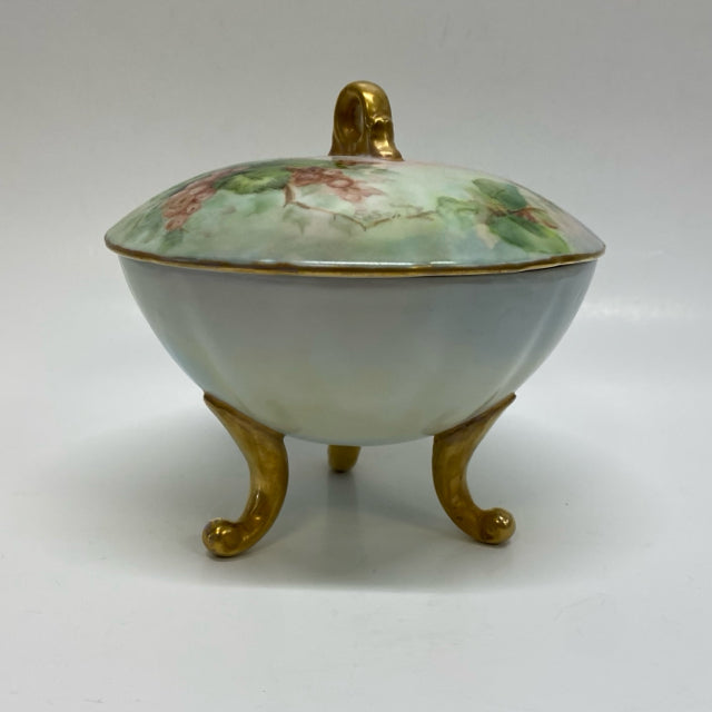 Limoge Footed Round Trinket Box Floral Handpainted by Emma Seitz