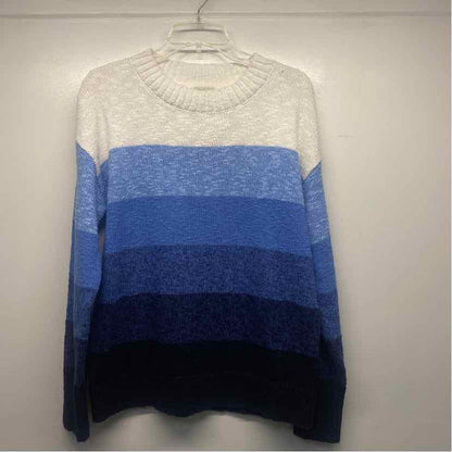 LL Bean Size L Women's Blue-White Stripe Mock Neck Pullover Sweater