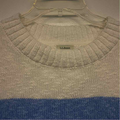 LL Bean Size L Women's Blue-White Stripe Mock Neck Pullover Sweater