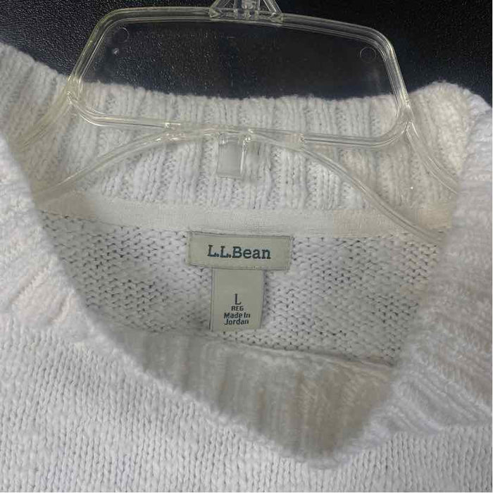 LL Bean Size L Women's Blue-White Stripe Mock Neck Pullover Sweater