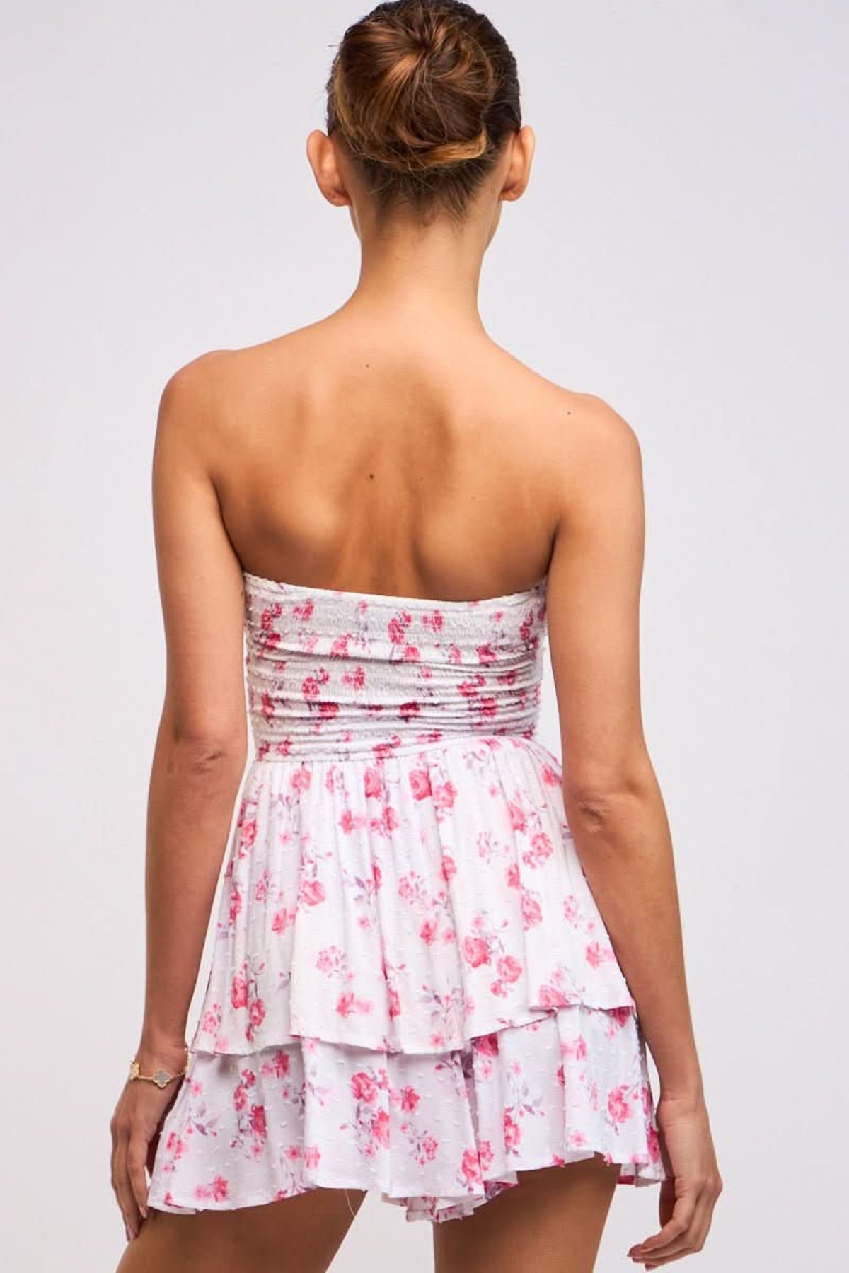 Michelle Pink Floral Strapless Romper Dress