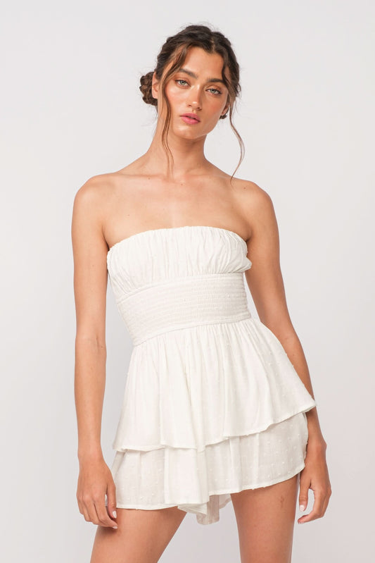 Michelle White Strapless Romper Dress