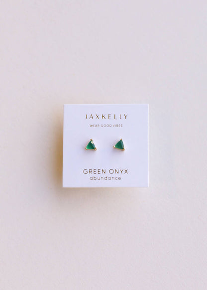 Mini Energy Gem Earrings - Green Onyx / Gold