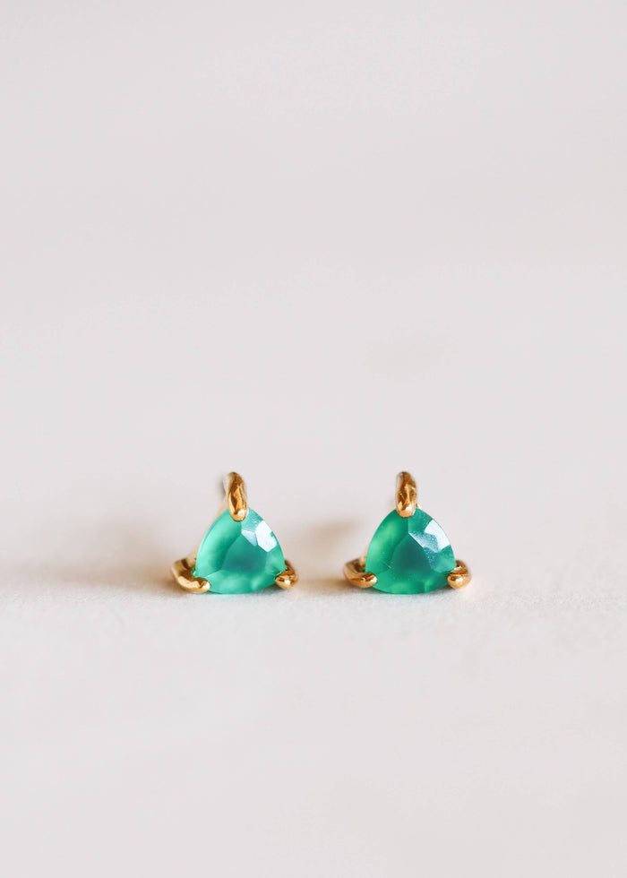 Mini Energy Gem Earrings - Green Onyx / Gold